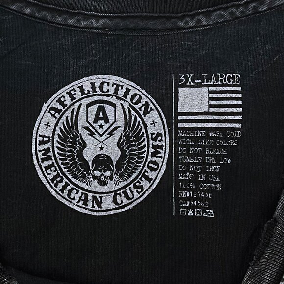 Affliction American Customs Distressed Logo Y2K T-Shirt Mens 3XL XXXL 3X - Picture 5 of 5